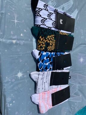 Men's Patterned Crew Socks - Assorted Blue, Green, White -